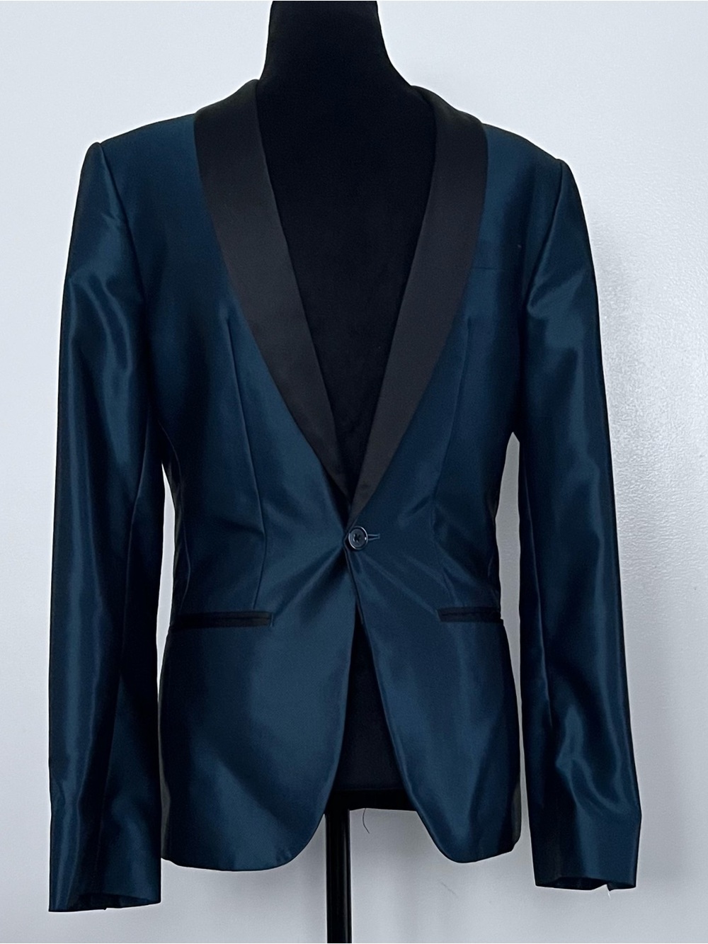 Original Use Men's Satin Shawl Lapel Blazer in Emerald Green Size XS